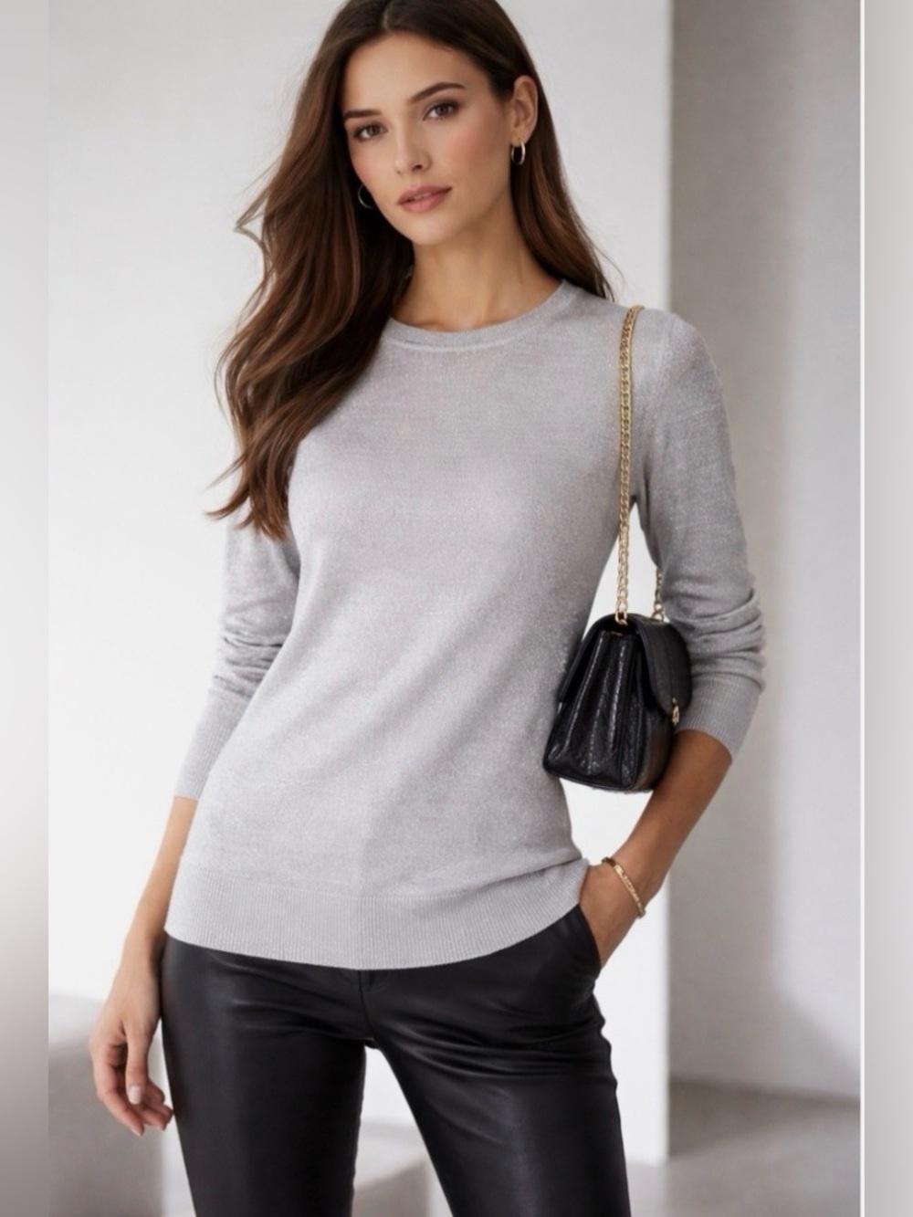 REISS Wool Blend Metallic Shimmer Sweater Size 6